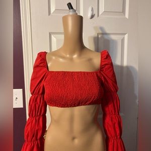 Cute PrettyLittleThing Red Ruched Crop Top, size 8, NWT
